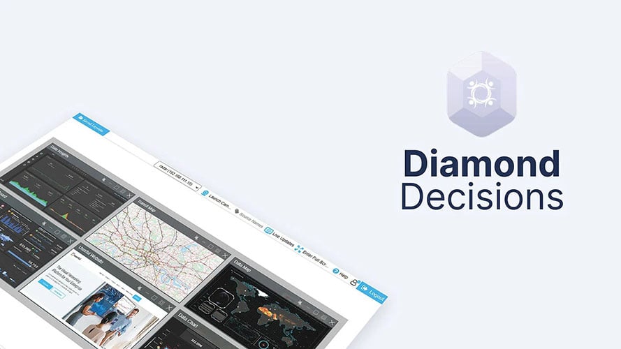 Logo Diamond Decisions et interface Userful manager, affichant des tableaux de bord de données et des sites web