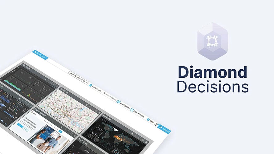 Logo Diamond Decisions et interface Userful manager, affichant des tableaux de bord de données et des sites web