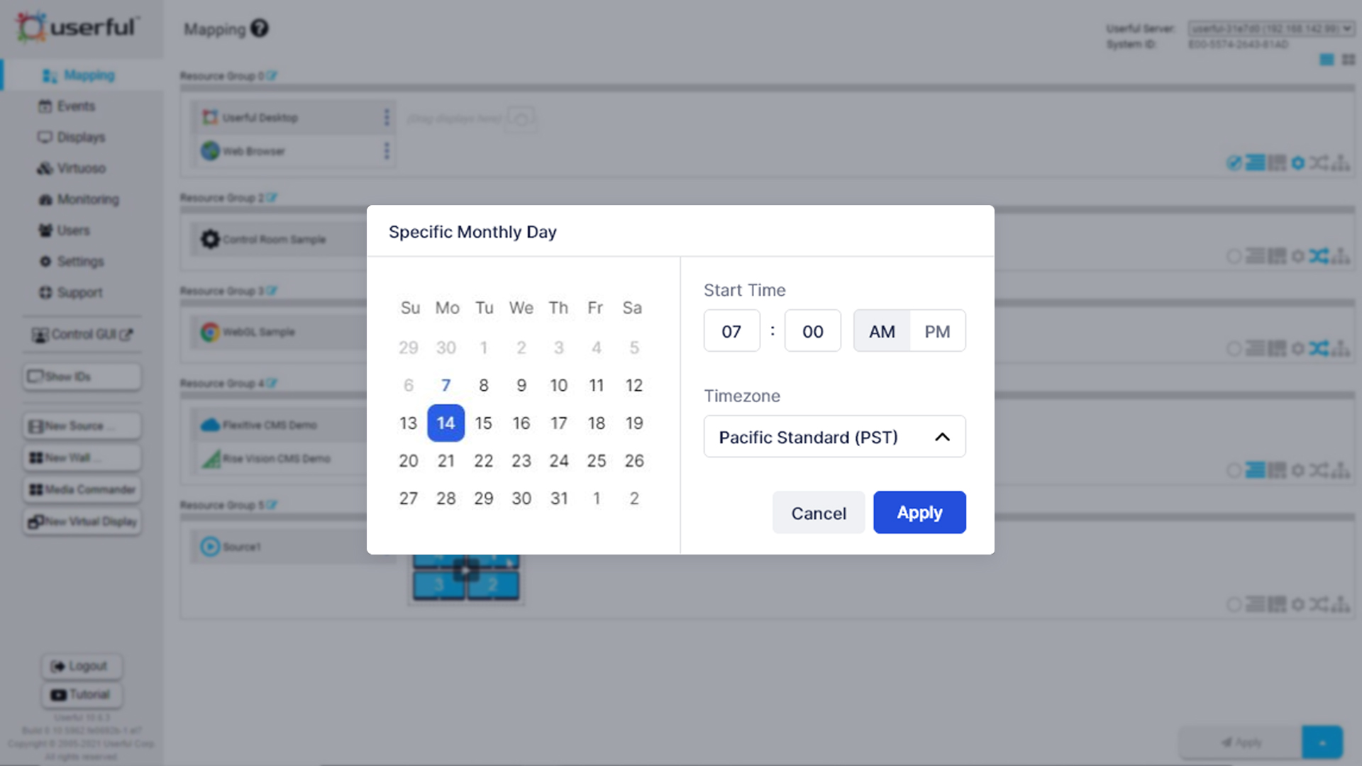 Exemple d'interface utilisateur de calendrier pour planifier des réunions
