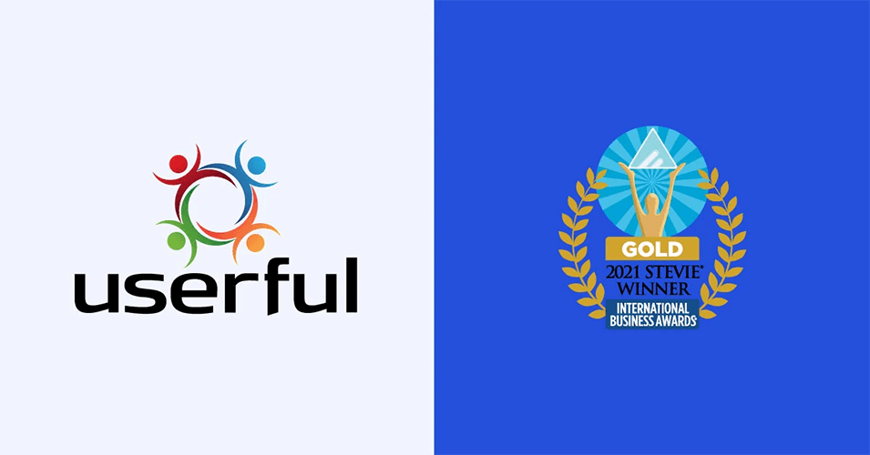 Userful Logo à côté de International Business Awards Gold 2021 Stevie Winner Award